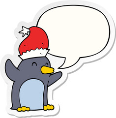 cute cartoon christmas penguin and speech bubble sticker