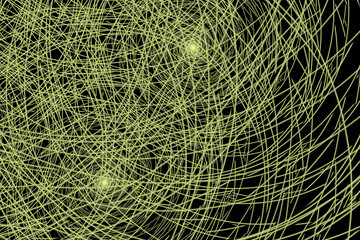 Green pattern of curved lines on a black background. Abstract fractal 3D rendering