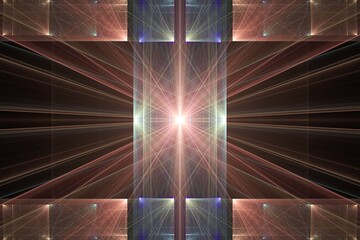 Orange pattern of curved lines on a black background. Abstract fractal 3D rendering