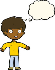 cartoon happy man with thought bubble