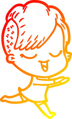 warm gradient line drawing happy cartoon girl