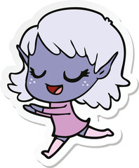 sticker of a happy cartoon elf girl running