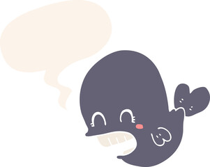 cartoon whale and speech bubble in retro style