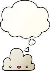 cartoon tiny happy cloud and thought bubble in smooth gradient style