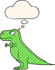 cartoon dinosaur and thought bubble in comic book style