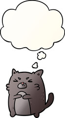 cartoon angry cat and thought bubble in smooth gradient style