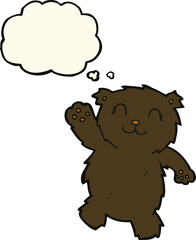 cartoon waving black bear with thought bubble
