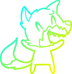 cold gradient line drawing laughing fox cartoon