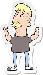 sticker of a cartoon celebrating man