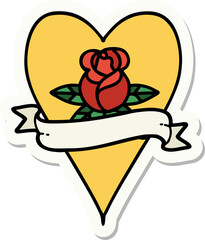 tattoo style sticker of a heart rose and banner