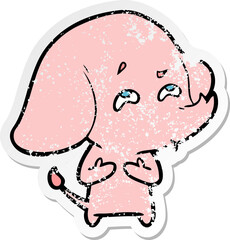 distressed sticker of a cartoon elephant remembering