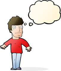 cartoon worried man with thought bubble