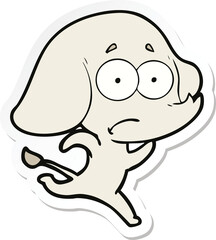 sticker of a cartoon unsure elephant running away