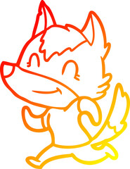 warm gradient line drawing friendly cartoon wolf