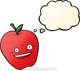 cartoon happy apple with thought bubble