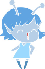flat color style cartoon alien girl laughing