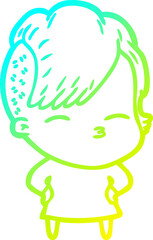 cold gradient line drawing cartoon squinting girl