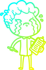 cold gradient line drawing cartoon man crying