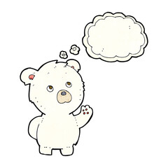 Fototapeta premium cartoon waving polar bear with thought bubble