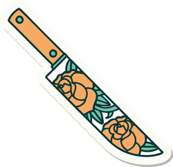 tattoo style sticker of a dagger and flowers