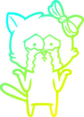 cold gradient line drawing cartoon cat
