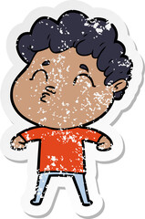 distressed sticker of a cartoon man pouting