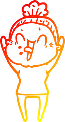 warm gradient line drawing cartoon happy old woman