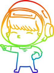 rainbow gradient line drawing cartoon curious astronaut pointing