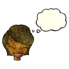 cartoon pretty female face with thought bubble