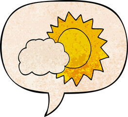 cartoon weather and speech bubble in retro texture style