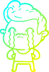 cold gradient line drawing cartoon man crying