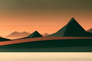 Fototapeta na wymiar Abstract landscape poster mid century mountain background