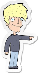 sticker of a cartoon happy man pointing