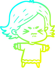 cold gradient line drawing cartoon angry woman