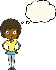 cartoon pretty girl with thought bubble