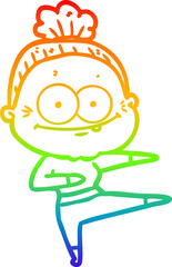 rainbow gradient line drawing cartoon happy old woman