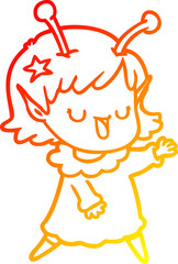 warm gradient line drawing happy alien girl cartoon