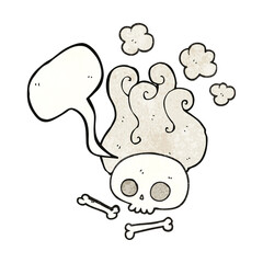 speech bubble textured cartoon skull and bones