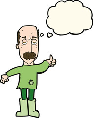 cartoon annoyed old man with thought bubble