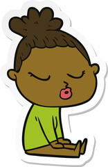 sticker of a cartoon calm woman
