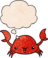 cartoon crab and thought bubble in grunge texture pattern style