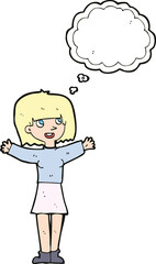 cartoon excited woman with thought bubble