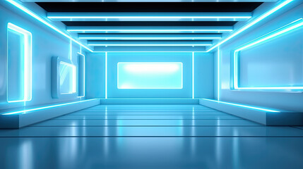 Fototapeta premium Futuristic Sci-Fi Modern Realistic Blue Neon background, Virtual Set Image