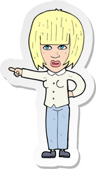 sticker of a cartoon pointing annoyed woman