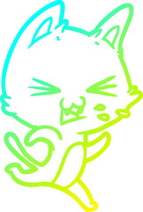cold gradient line drawing cartoon cat hissing