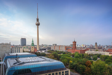 Aerial view of Berlin with TV Tower, St. Mary Church, Berlin City Hall and Old City Hall - Berlin,...