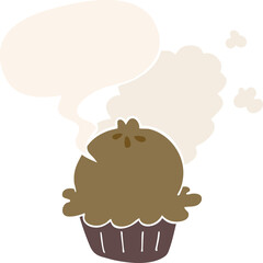 cute cartoon pie and speech bubble in retro style