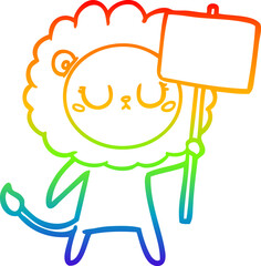 rainbow gradient line drawing cartoon lion with protest sign