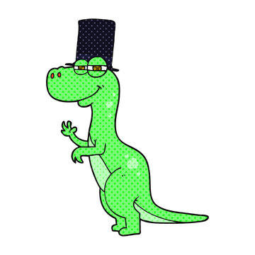 cartoon dinosaur wearing top hat