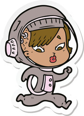 sticker of a cartoon astronaut woman
